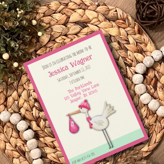 Cute Baby Girl Stork Inspirivity Douche Invitation (Créateur téléchargé)