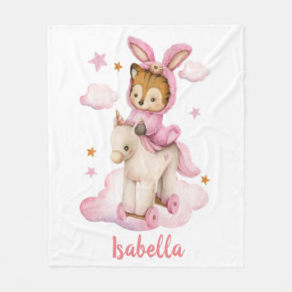 Cute baby girl tiger pink pyjamas fleece blanket