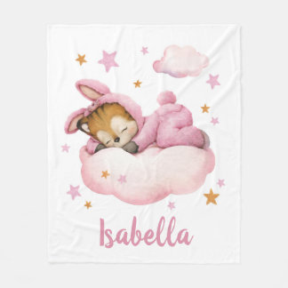 Cute baby girl tiger sleeping cloud, Sweet dreams Fleece Blanket
