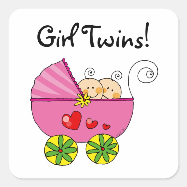 Cute baby girl twins square sticker (Front)