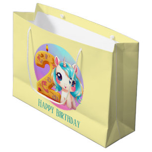 Cute baby girl unicorn 2nd Birthday Large Gift Bag