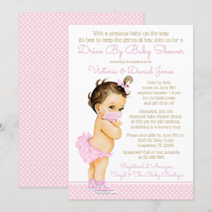 Cute Baby Girl With Mask Drive By Baby Shower Invitation