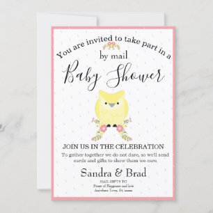 Cute Baby Girl Yellow Owl Modern Baby Shower Invitation