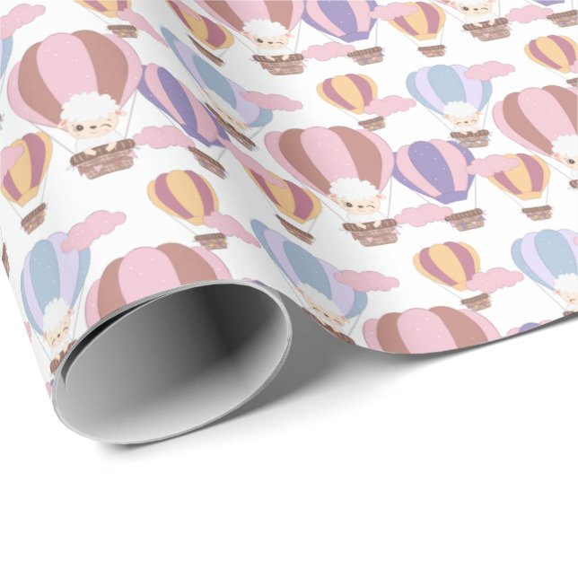 cute baby girls lamb tiled pattern baby shower wrapping paper (Roll Corner)