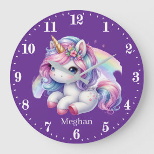 Cute baby girls nursery unicorn large clock
