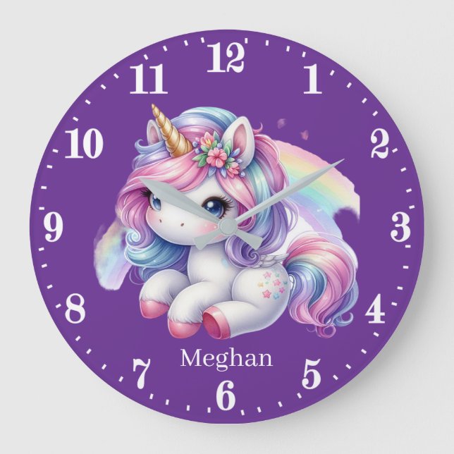 Cute baby girls nursery unicorn large clock (Front)