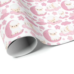 cute baby girls shower lamb wrapping paper