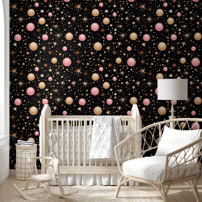 Cute baby girls stars pattern nursery Wallpaper (Kids)