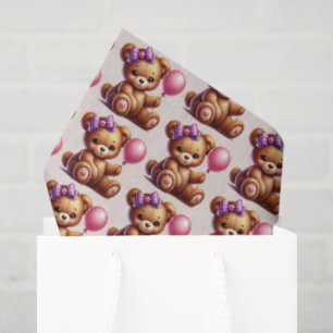 Cute baby girls tiled pattern bear baby shower tissue paper