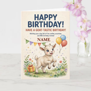 Cute Baby Goat Personalized Birthday Card for Kids