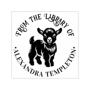 Cute Baby Goat Standing #2 Round Library Book Name Self-inking Stamp