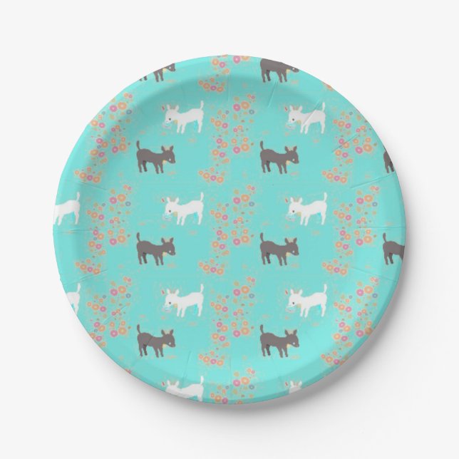 Cute Baby Goats and Flowers Pattern Paper Plate (Front)