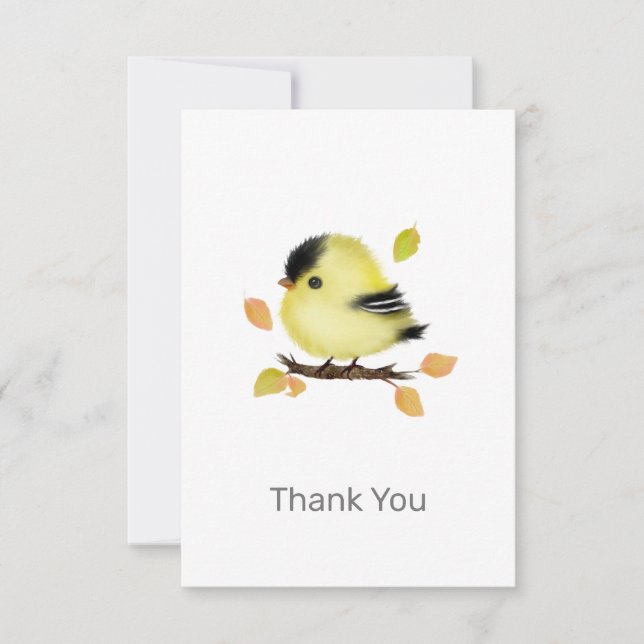 Cute Baby Goldfinch Bird Thank You Note card (Front)