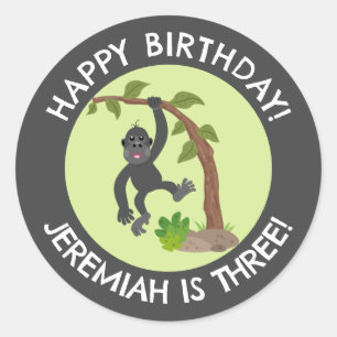 Cute baby gorilla personalised cartoon birthday classic round sticker