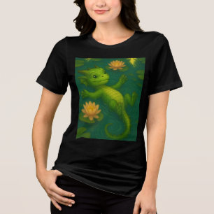 Cute baby green forest dragon puppy eyes swimming Tri-Blend shirt