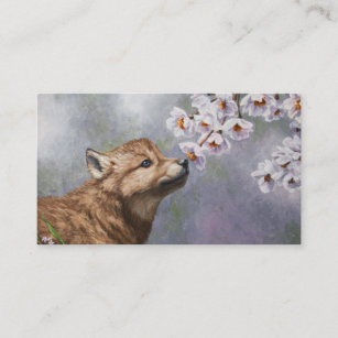 Cute Baby Grey Wolf Pup and Flowers Business Card