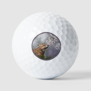 Cute Baby Grey Wolf Pup and Flowers Golf Balls