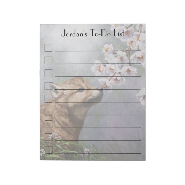Cute Baby Grey Wolf Pup and Flowers Notepad (Rotated)