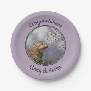 Cute Baby Grey Wolf Pup and Flowers Paper Plate