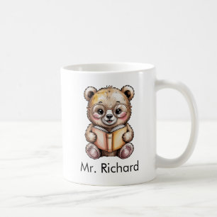 Cute Baby Grizzly Bear Reading a Book Custom Coffee Mug