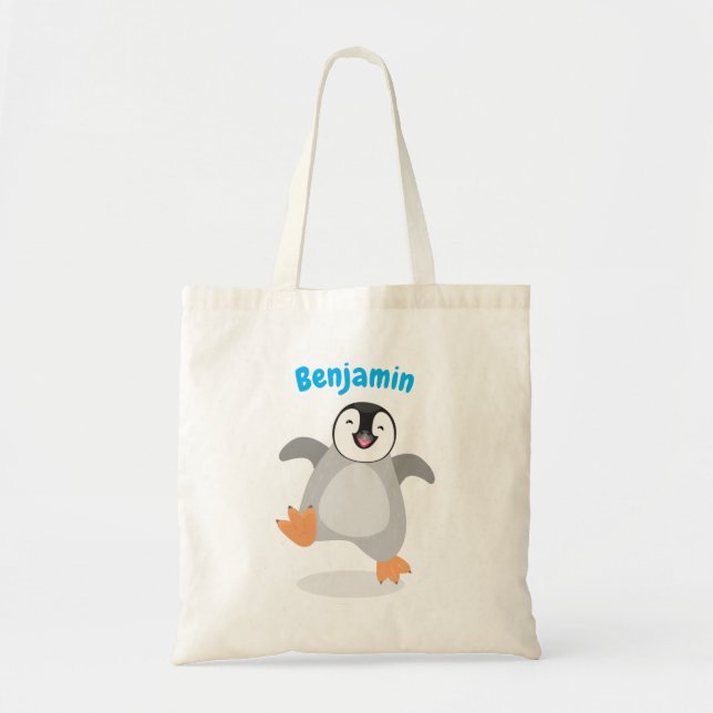 Cute baby happy emperor penguin cartoon tote bag (Front)