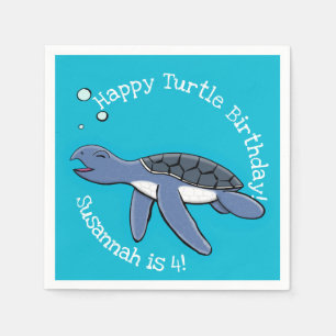 Cute baby happy sea turtle swimming cartoon napkin