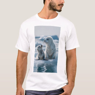 Cute Baby Harp Seal and Mom Clapping 3D Rendering  T-Shirt