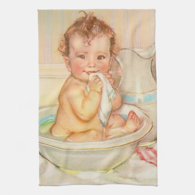 Cute Baby Having a Bath Kitchen Towel (Vertical)