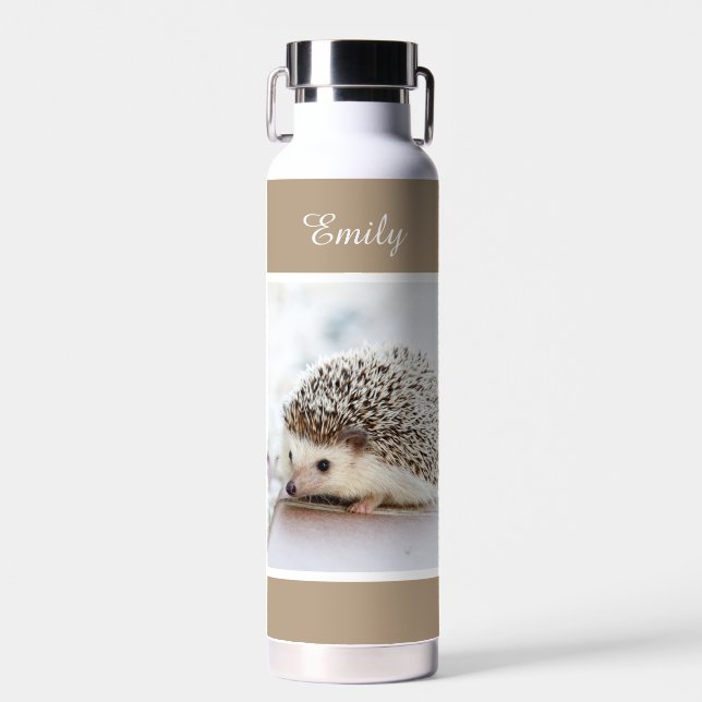 Cute Baby Hedgehog Personalised Water Bottle (Front)