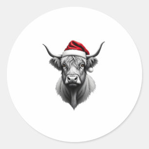 Cute Baby Highland Cow Christmas Santa Gifts Xmas  Classic Round Sticker