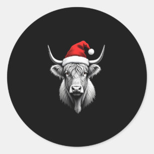 Cute Baby Highland Cow Christmas Santa Gifts Xmas  Classic Round Sticker