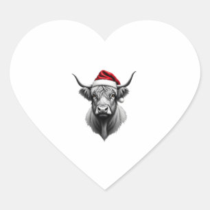 Cute Baby Highland Cow Christmas Santa Gifts Xmas  Heart Sticker