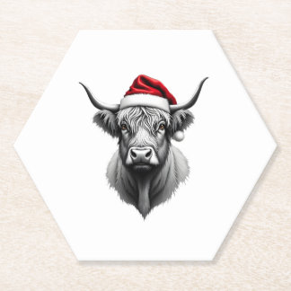 Cute Baby Highland Cow Christmas Santa Gifts Xmas Paper Coaster