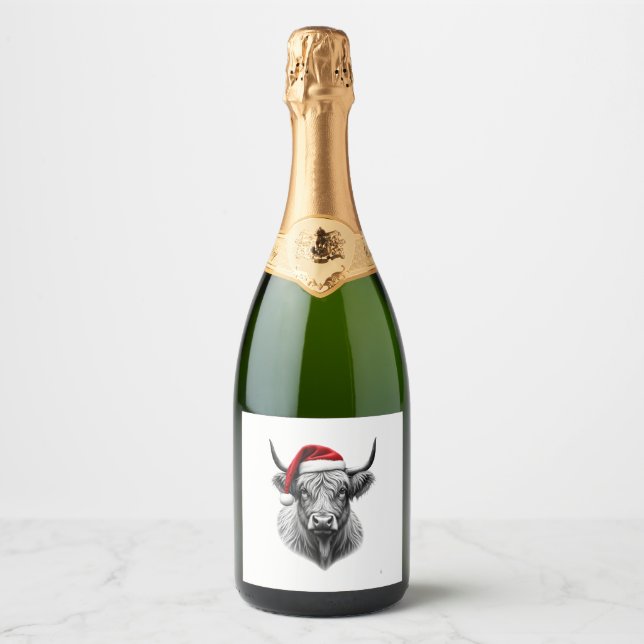 Cute Baby Highland Cow Christmas Santa Gifts Xmas  Sparkling Wine Label (Front)