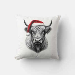 Cute Baby Highland Cow Christmas Santa Gifts Xmas Throw Pillow