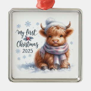 CUTE BABY HIGHLAND COW FOR MY FIRST CHRISTMAS METAL ORNAMENT