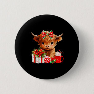 Cute Baby Highland Cow Merry Christmas Farmer Cow 2 Inch Round Button
