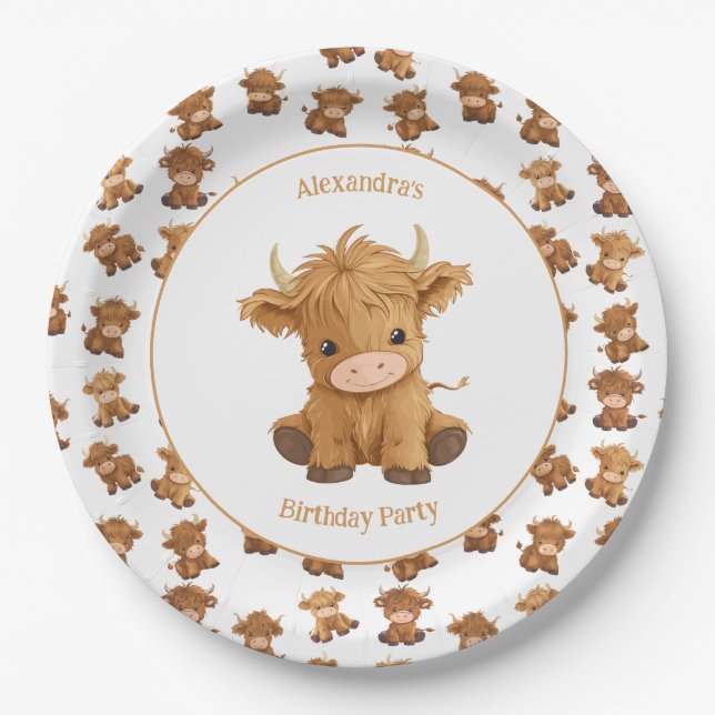 Cute Baby Highland Cow Paper Plates (Front)