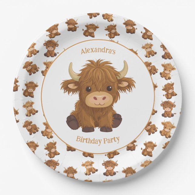 Cute Baby Highland Cow Paper Plates (Front)