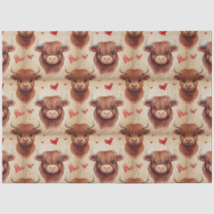 Cute Baby Highland Cow Valentine Hearts Pattern Tissue Paper