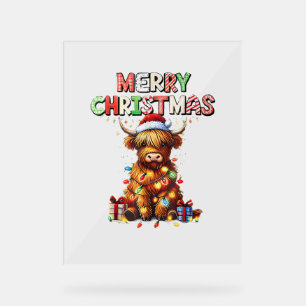 Cute Baby Highland Cow With Christmas Lights Acrylic Sign