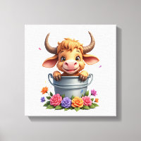 Cute Baby Highland Cow With flowers Calf Animal co
