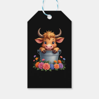 Cute Baby Highland Cow With flowers Calf Animal co Gift Tags