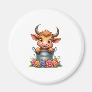 Cute Baby Highland Cow With flowers Calf Animal co Magnet