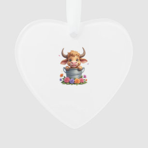 Cute Baby Highland Cow With flowers Calf Animal co Ornament