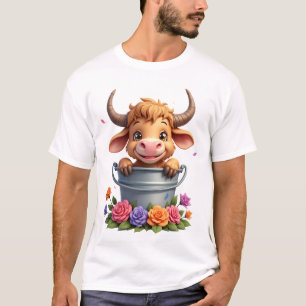 Cute Baby Highland Cow With flowers Calf Animal co T-Shirt