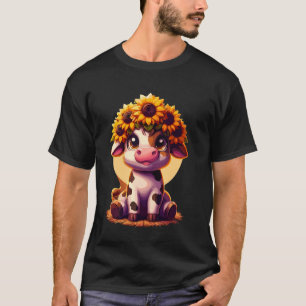 Cute Baby Highland Cow With Sunflower Calf Animal  T-Shirt