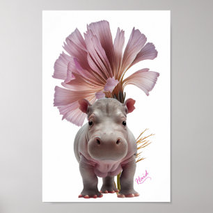 Cute baby Hippo - AI Poster
