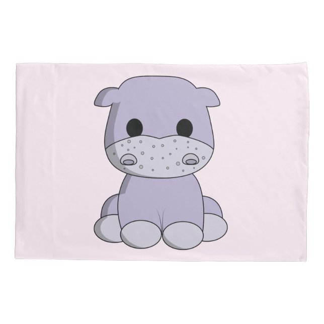 Cute baby hippo cartoon kids pillowcase (Back)