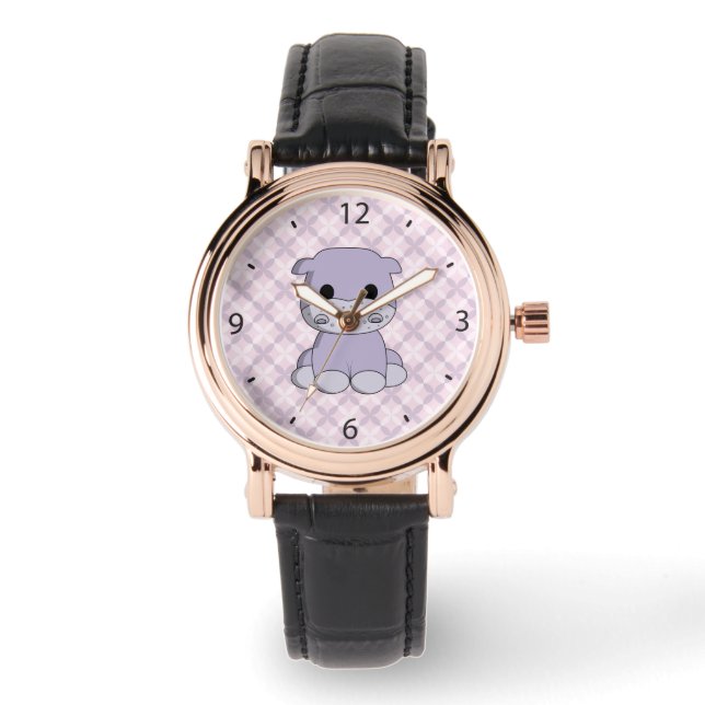Cute baby hippo cartoon woman's watch (Front)